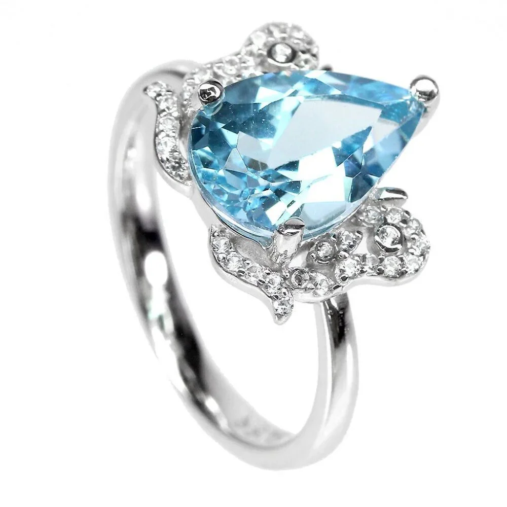 Natural Blue Topaz .925 Sterling Silver Ring - Picture 6 of 7